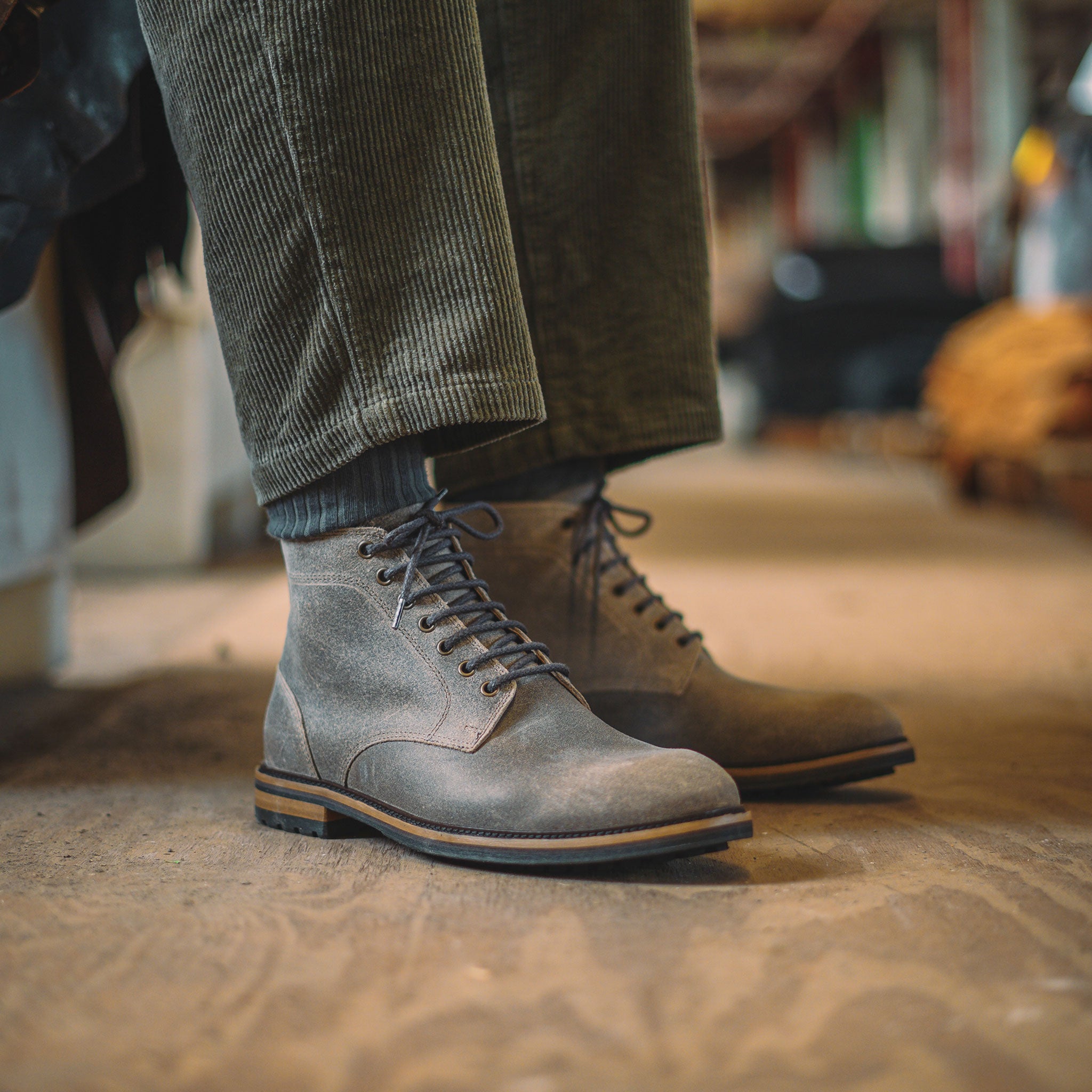 Men's Grey Light Leather Derby Boots – LANX - Main Image