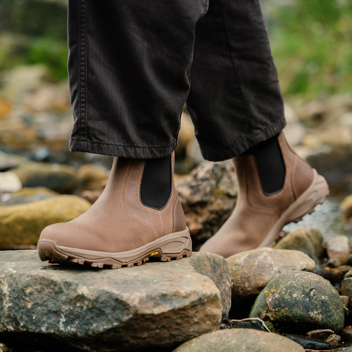 Vibram soled womens suede walking shoe close up shot