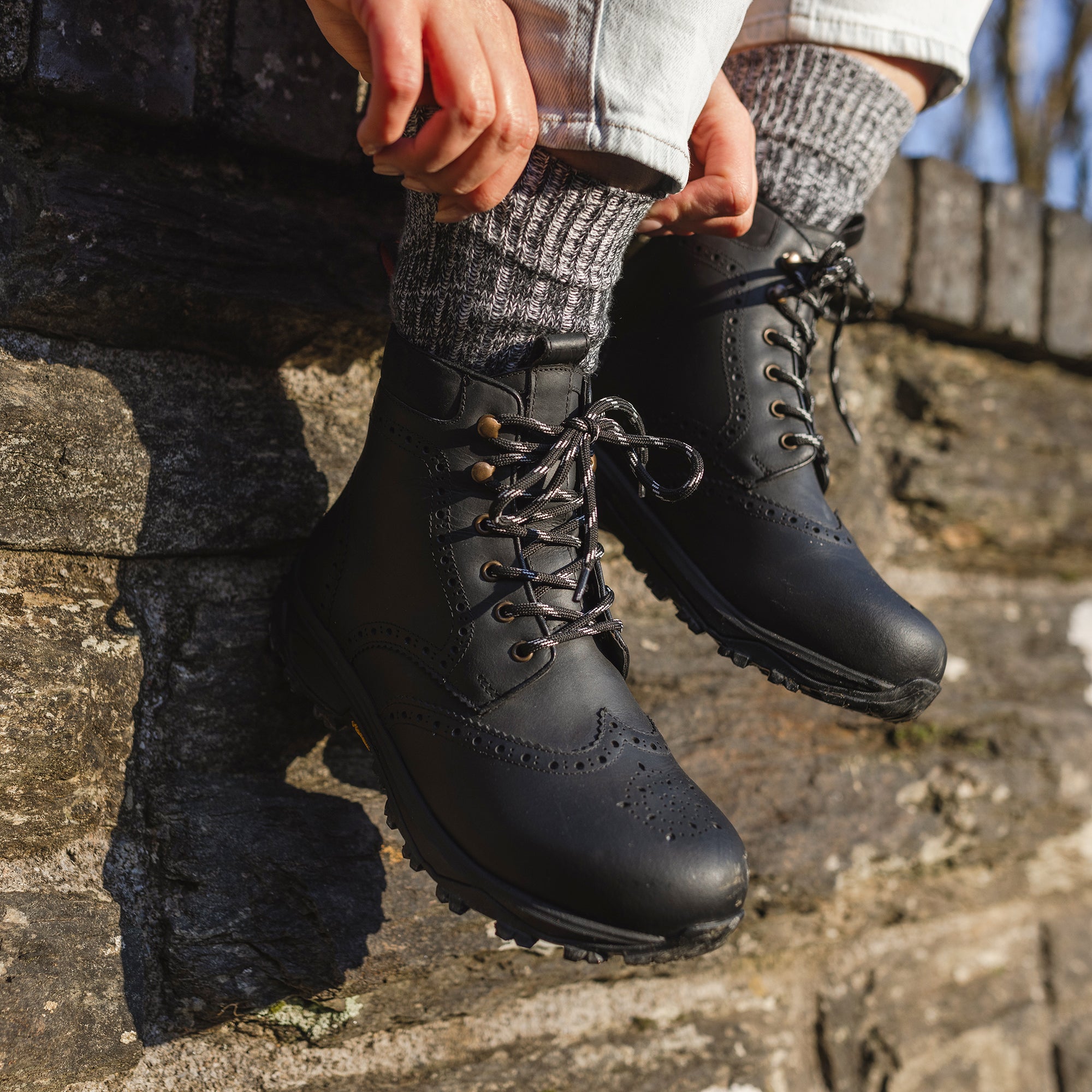 Women's Matt Black Water Resistant Leather Vibram Brogue