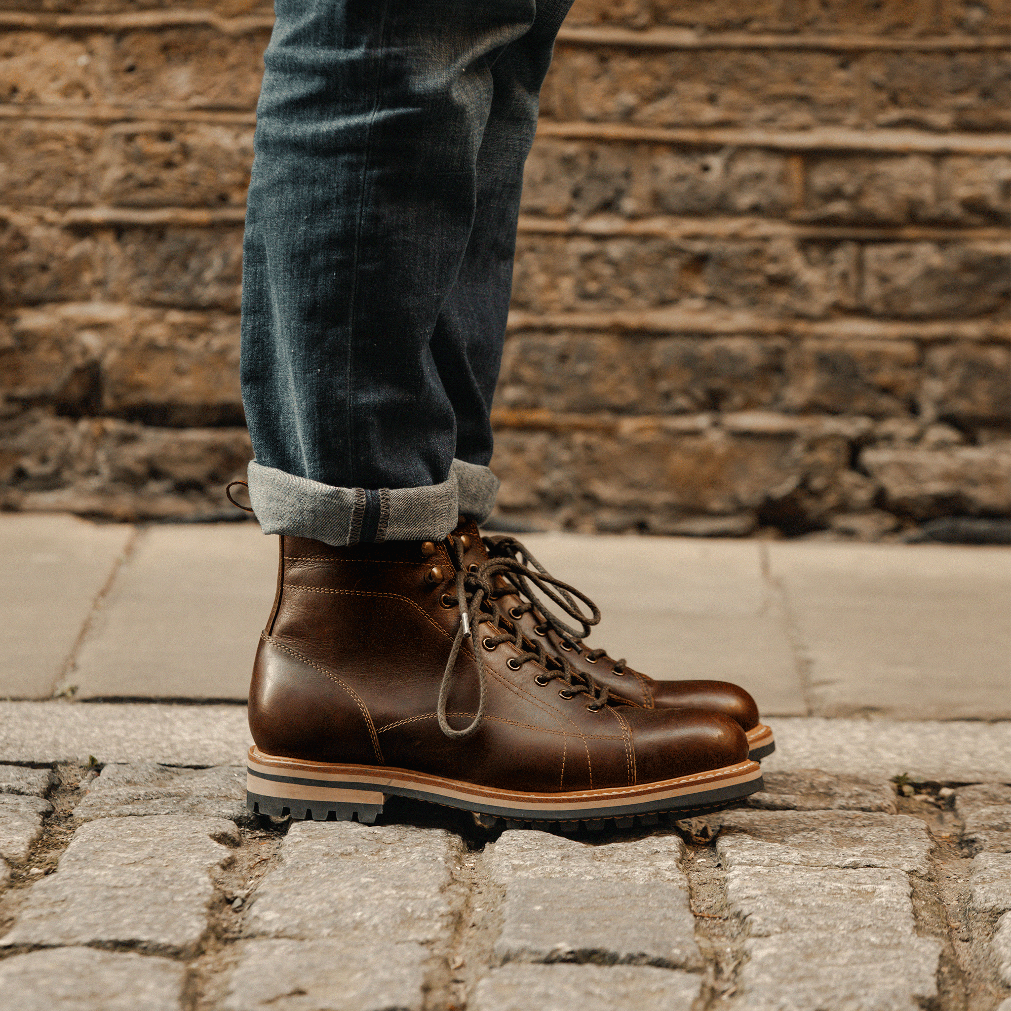 Men s Brown Burgundy Leather Lace to toe Boots LANX