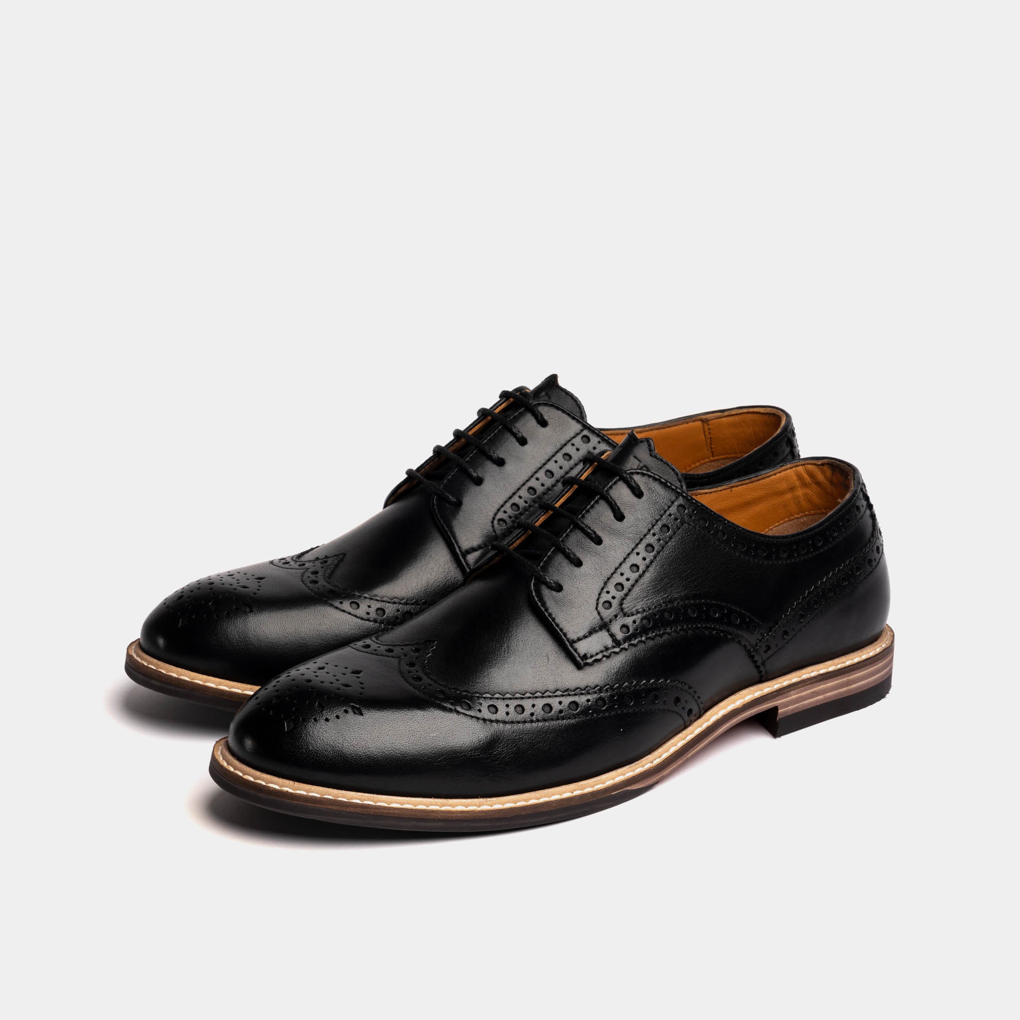 Men's Black Dark Leather Derby Brogue Shoes – LANX