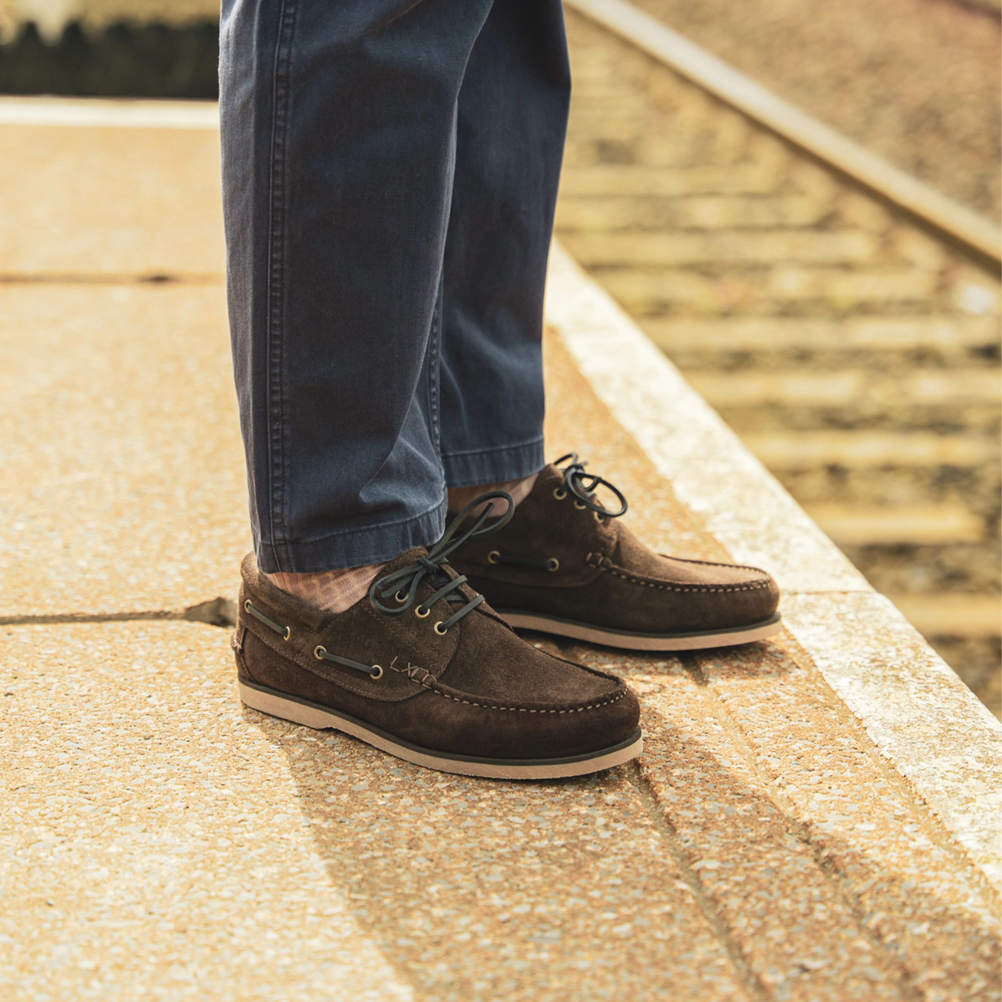 Men's Brown Suede Derby Moc Toe Boat Shoes – LANX1