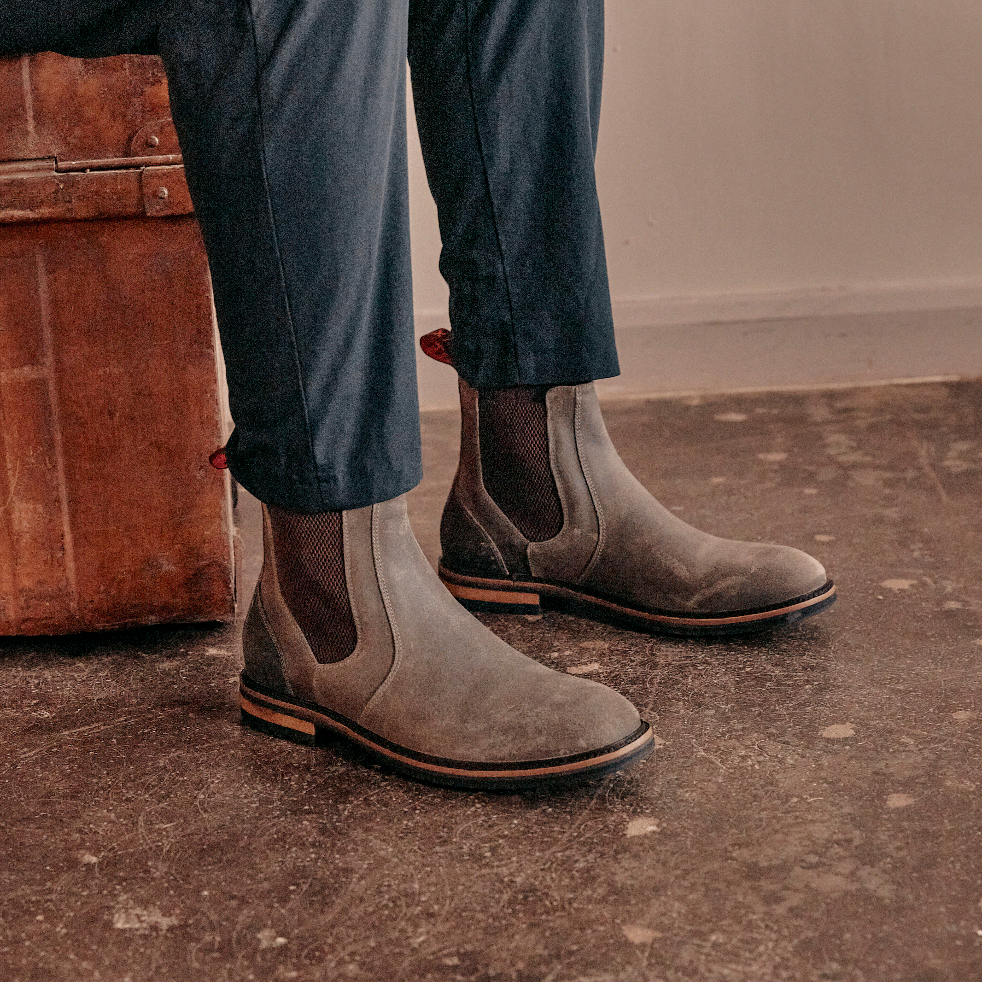 Stone suede top chelsea boots