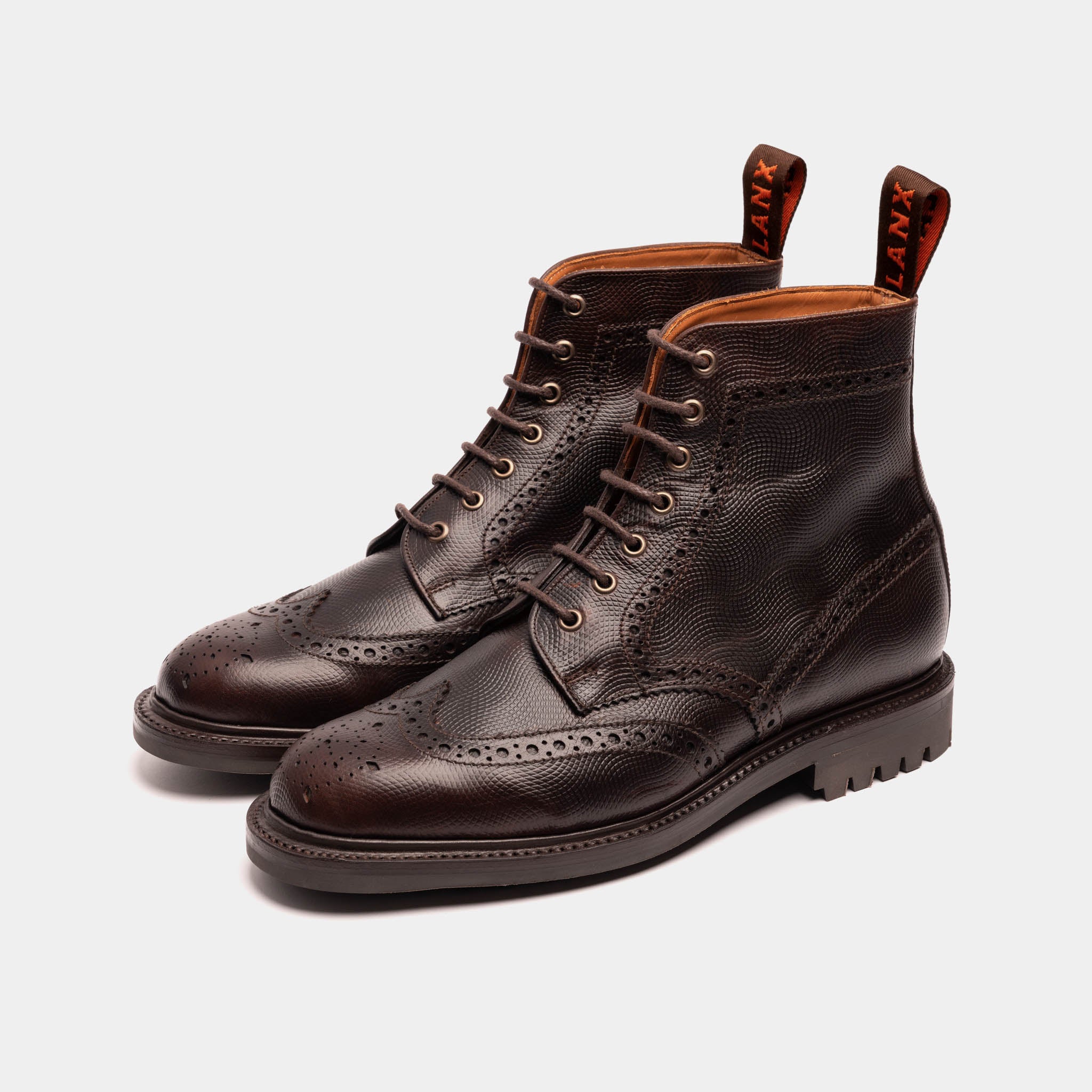 Men's Brown Dark Leather Derby Brogue Boots – LANX
