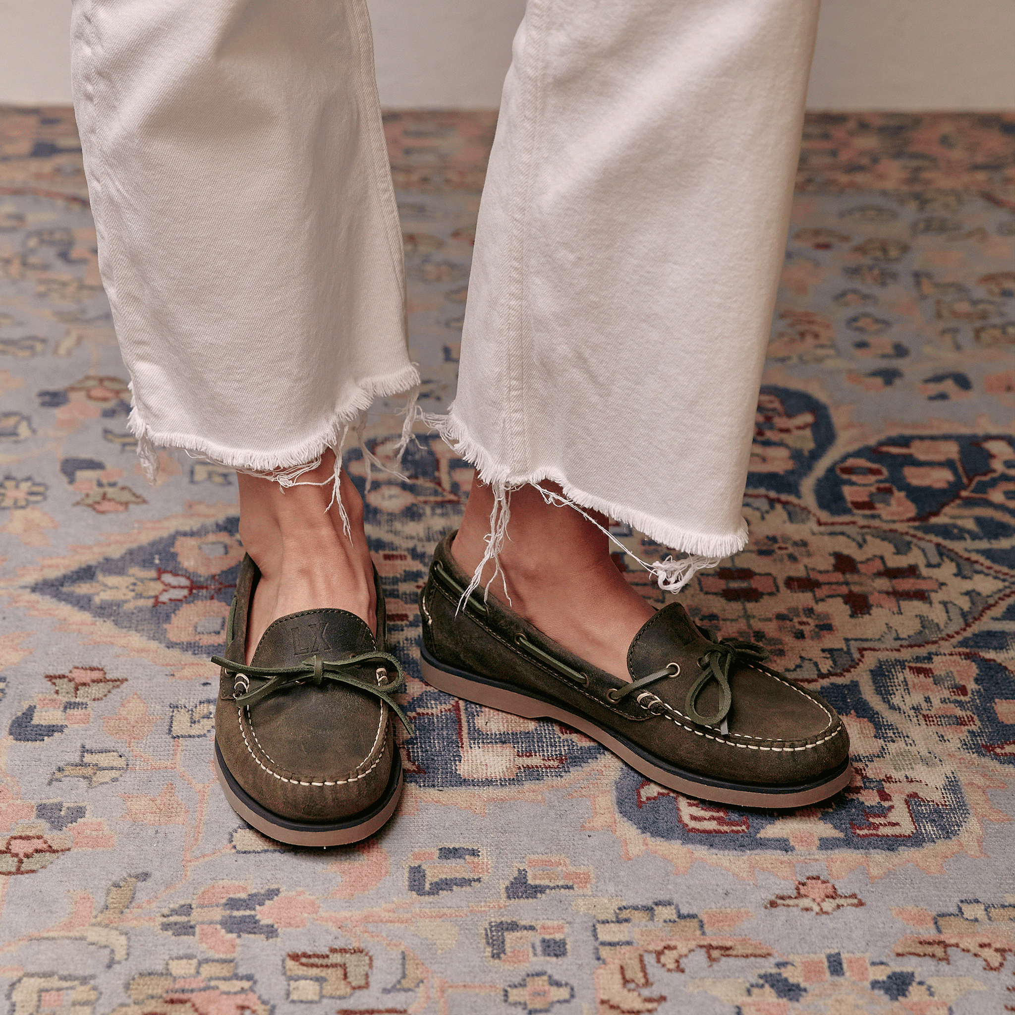 Women's Khaki Green Suede Slip-On Deck Shoes – LANX