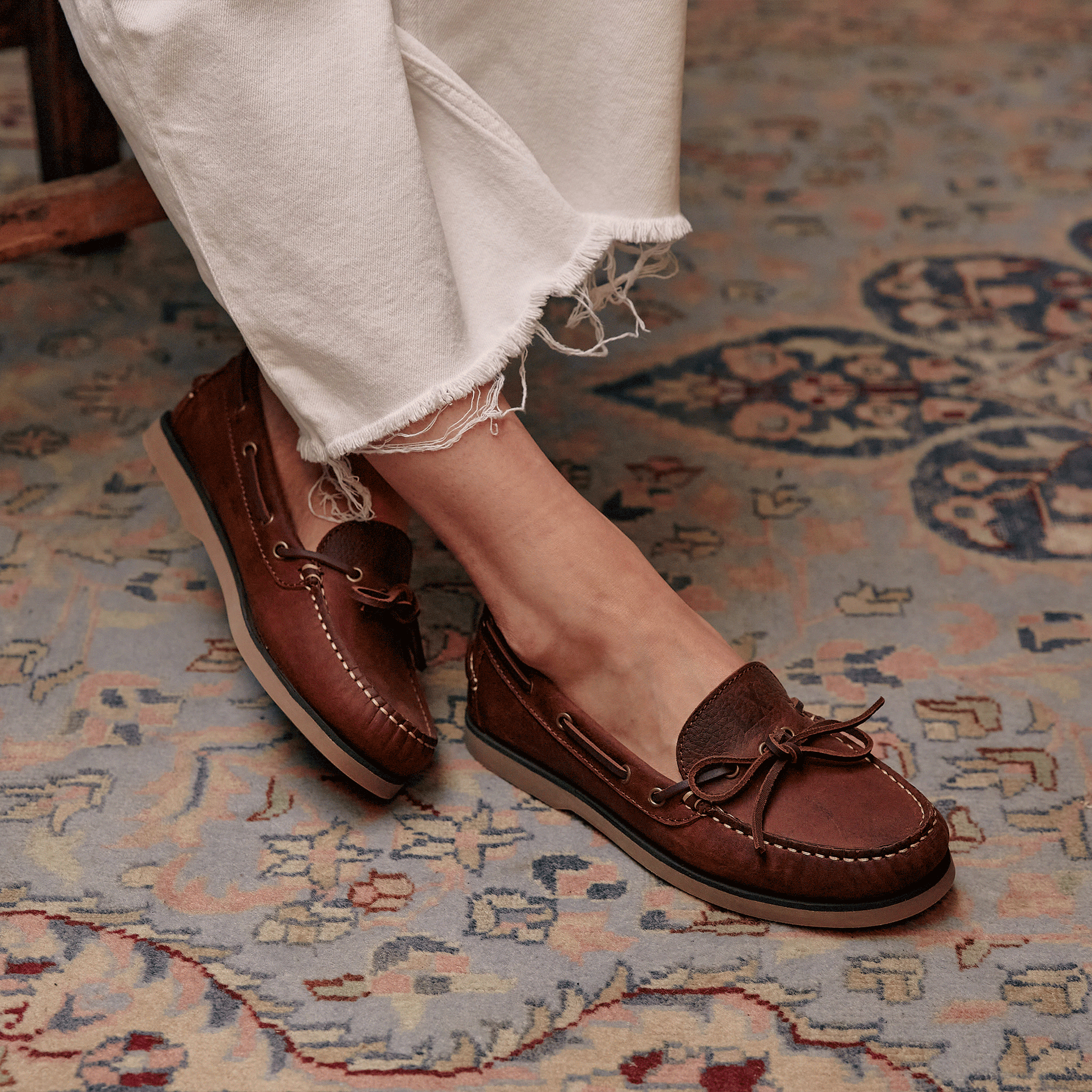 Women s Brown Dark Leather Slip On Deck Shoes LANX