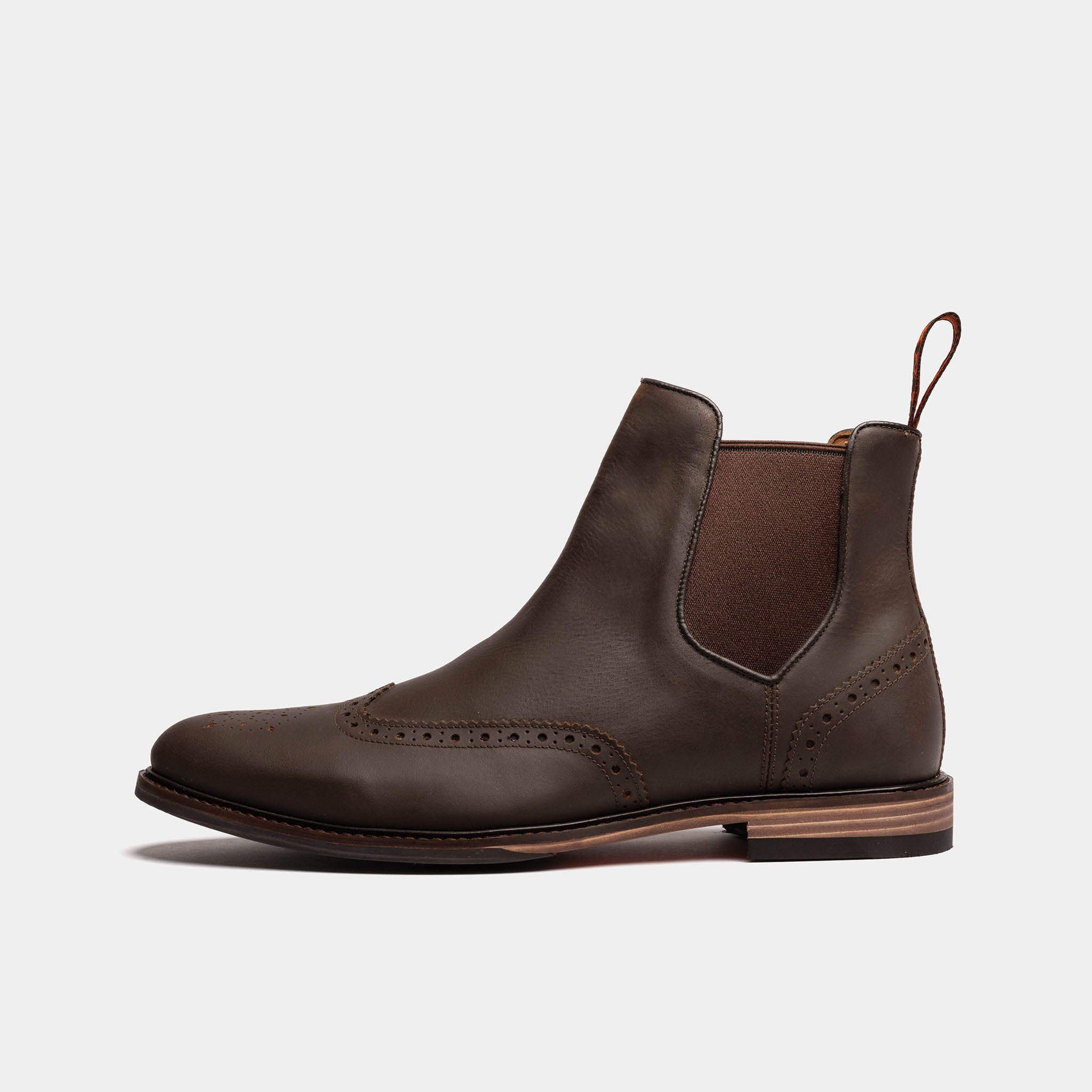 Men's Brown Tan Leather Chelsea Brogue Boots – LANX