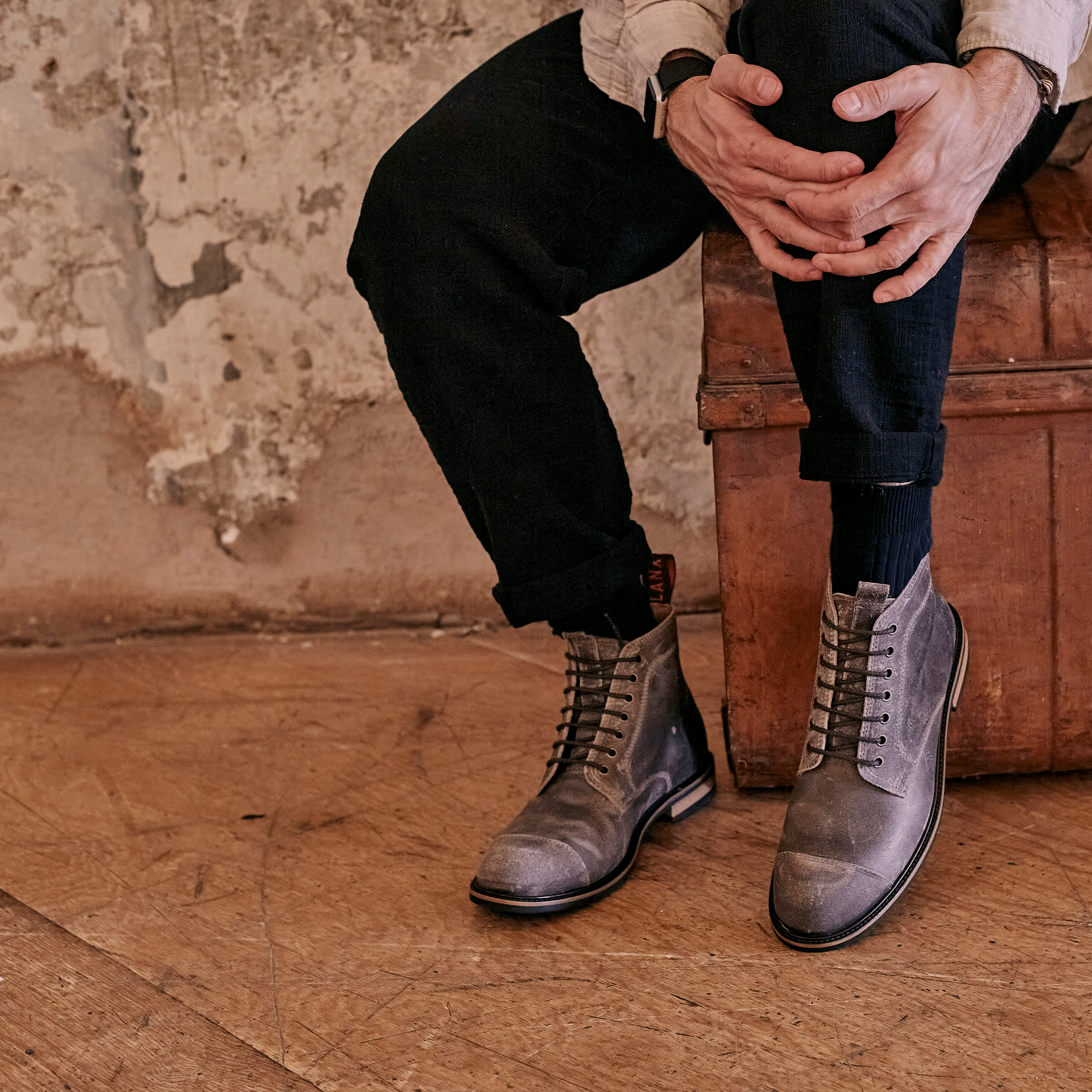 Men s Grey Light Leather Derby Boots LANX