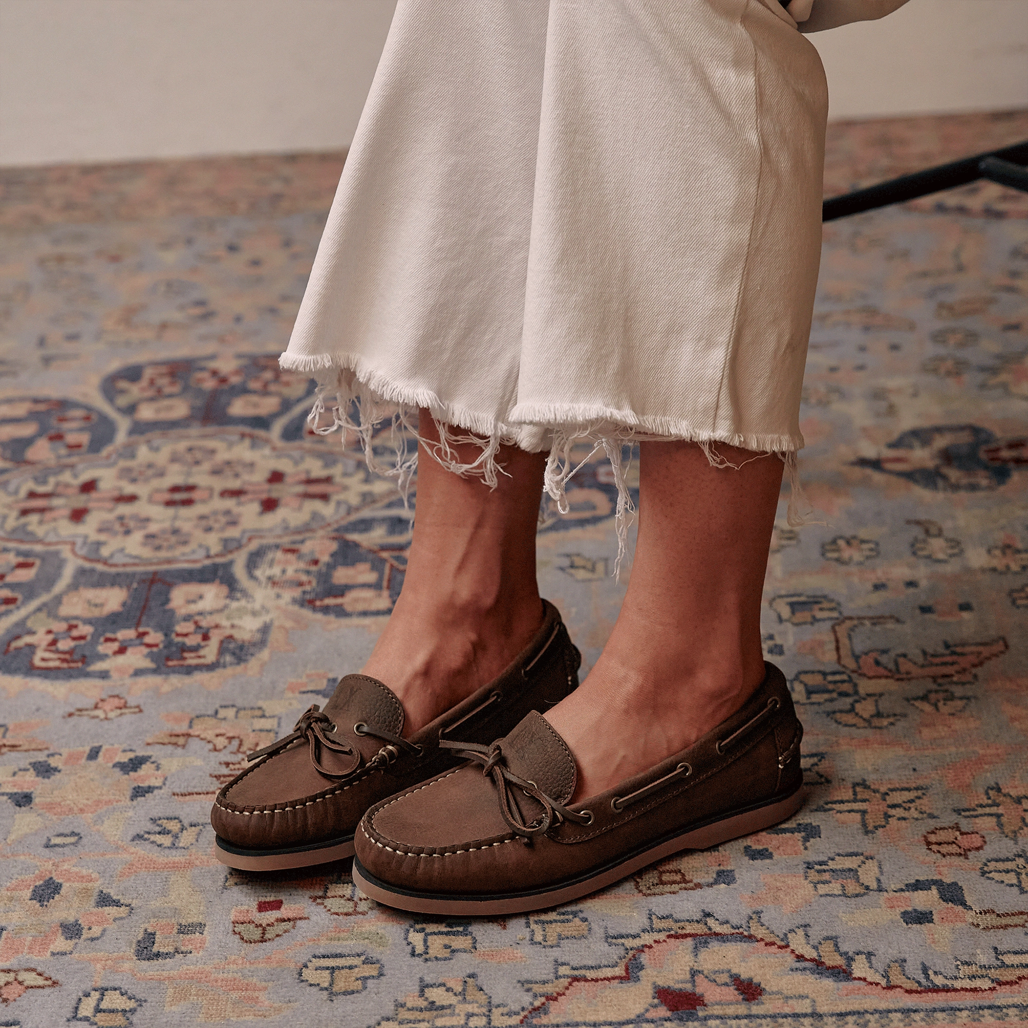 Women's Brown Dark Leather Slip-On Deck Shoes – LANX