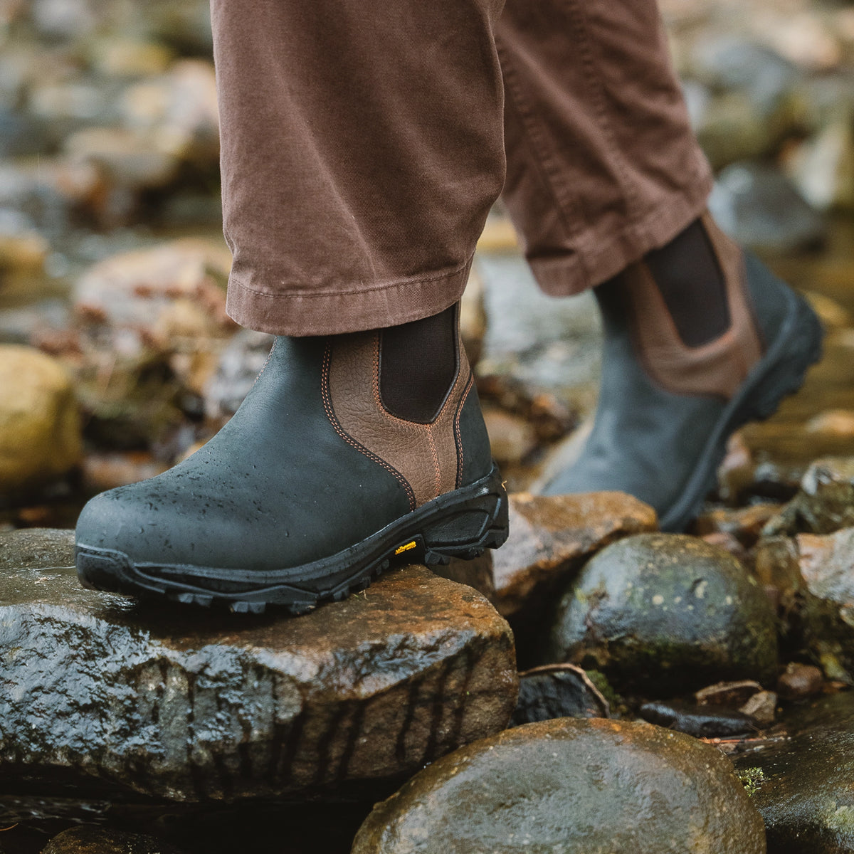 Vibram soled mens walking shoe close up shot