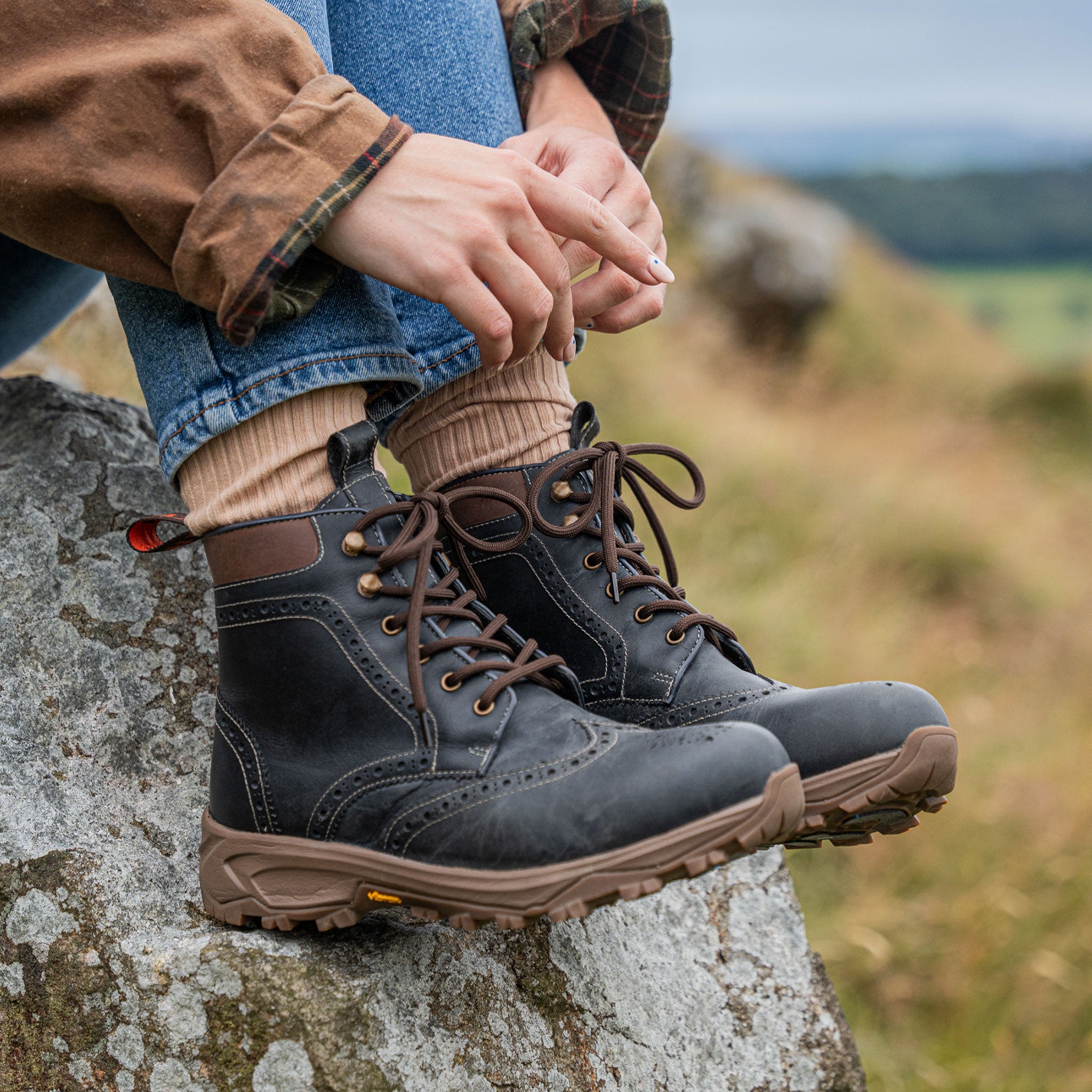 Women's Navy Blue Leather Derby Brogue Boots – LANX