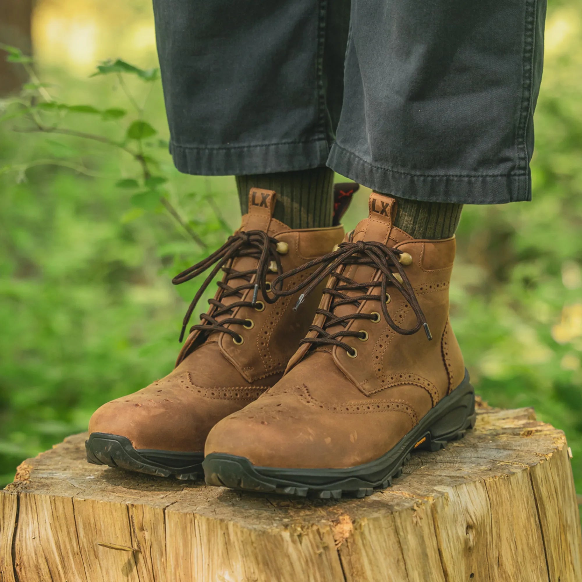 Men's Brown Dark Leather Derby Brogue Boots – LANX