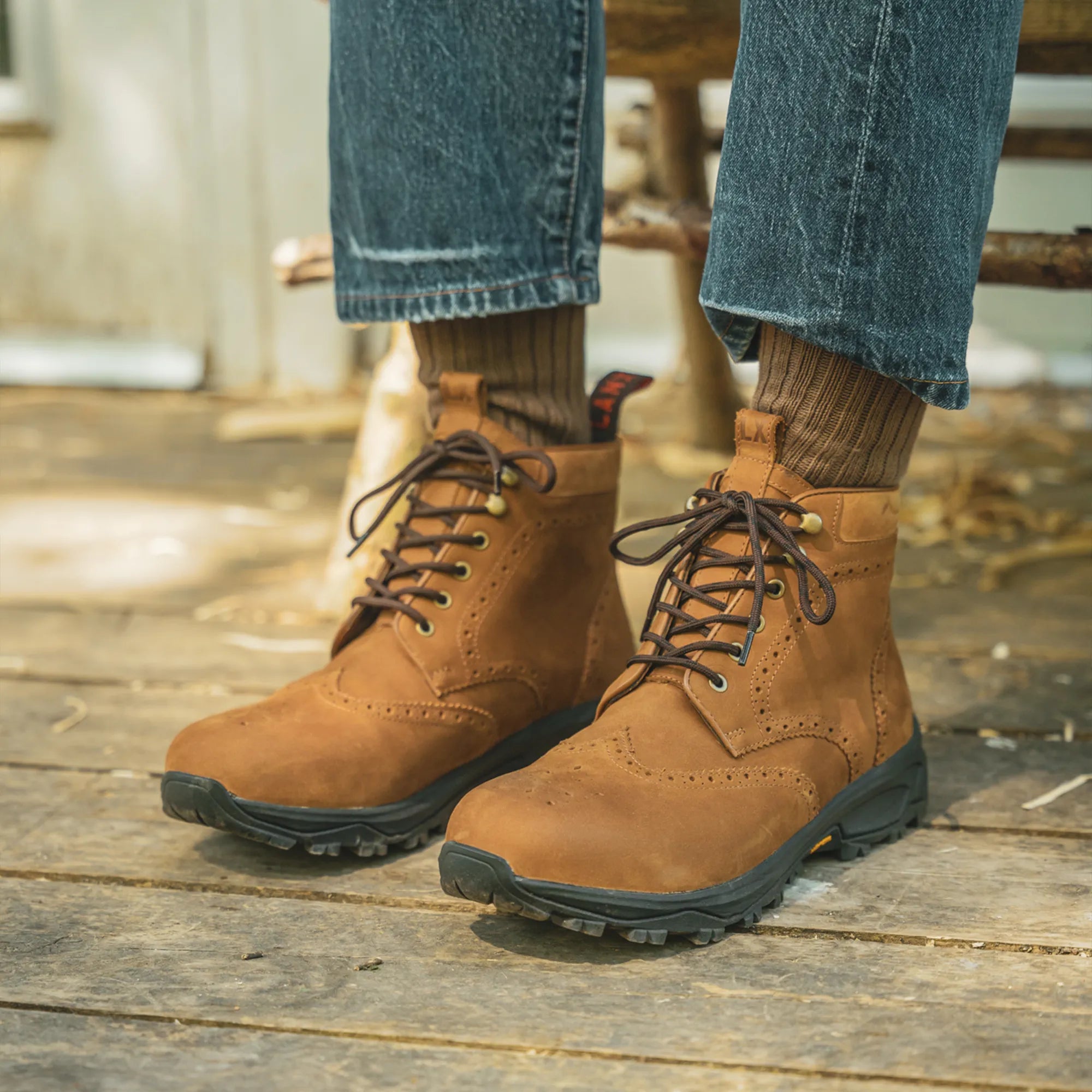 Men's Brown Light Leather Derby Brogue Boots – LANX
