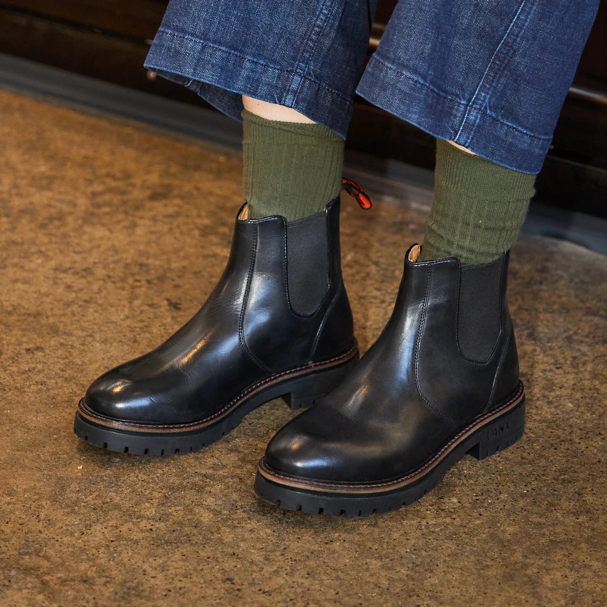 Women's Black Dark Leather Chelsea Boots – LANX - Main Image