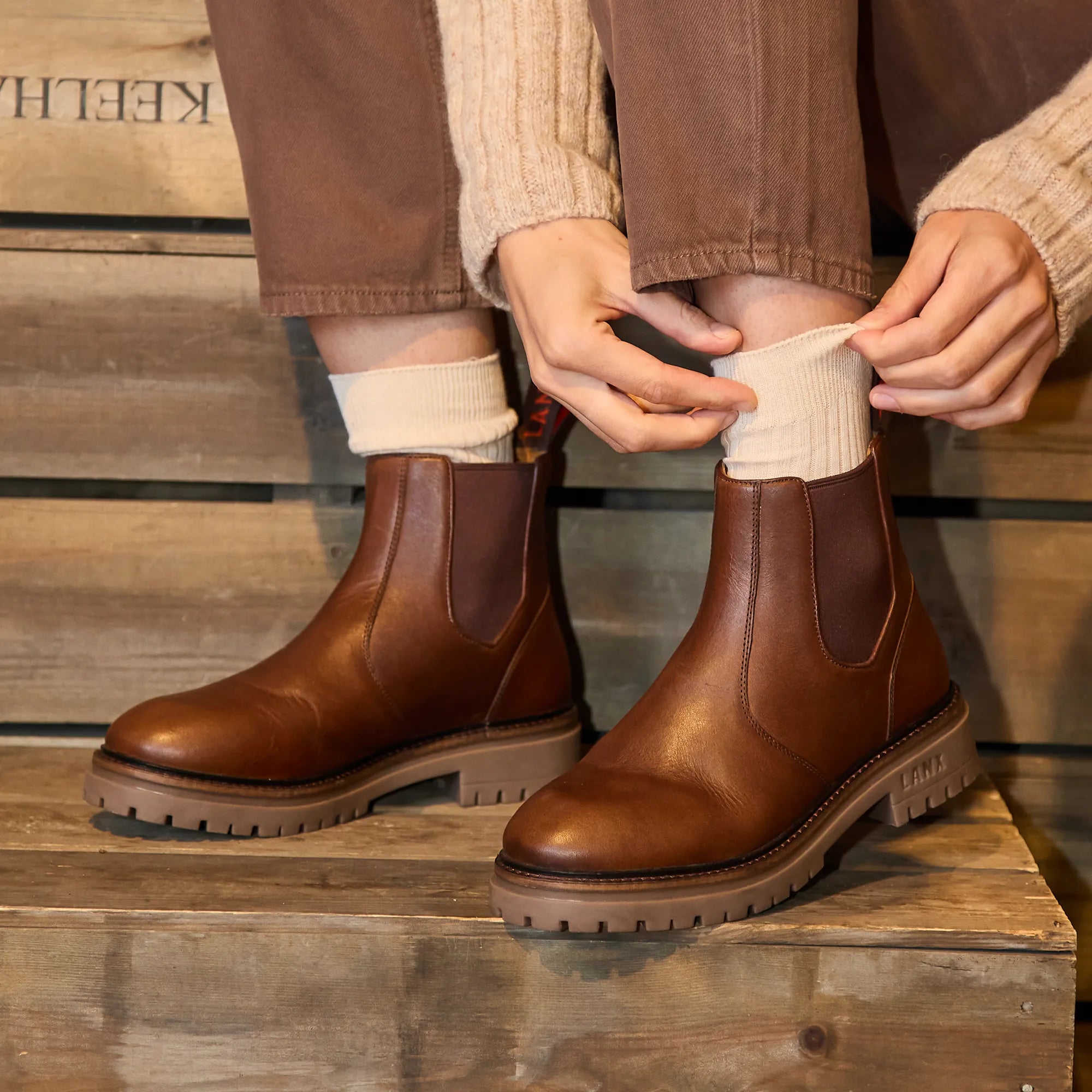 Women's Tan Brown Leather Chelsea Boots – LANX