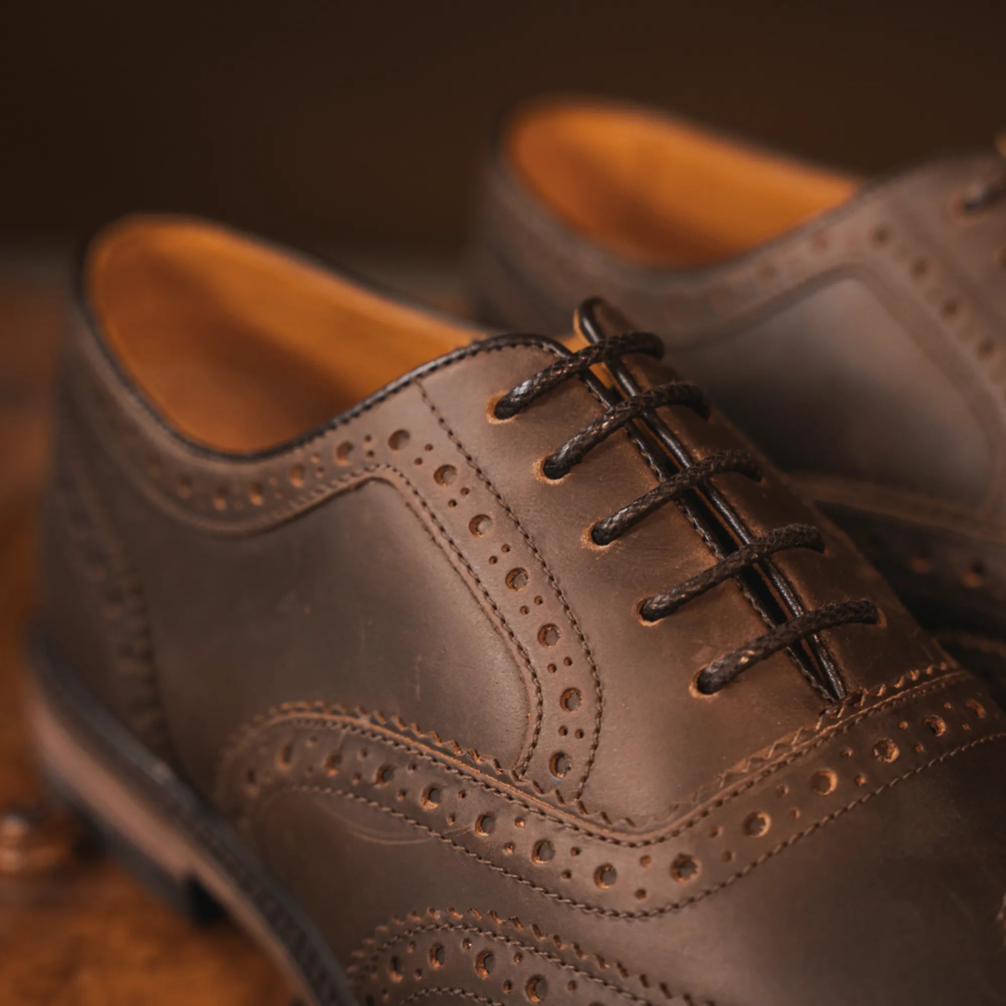 Men's Brown Dark Leather Oxford Brogue Shoes – LANX