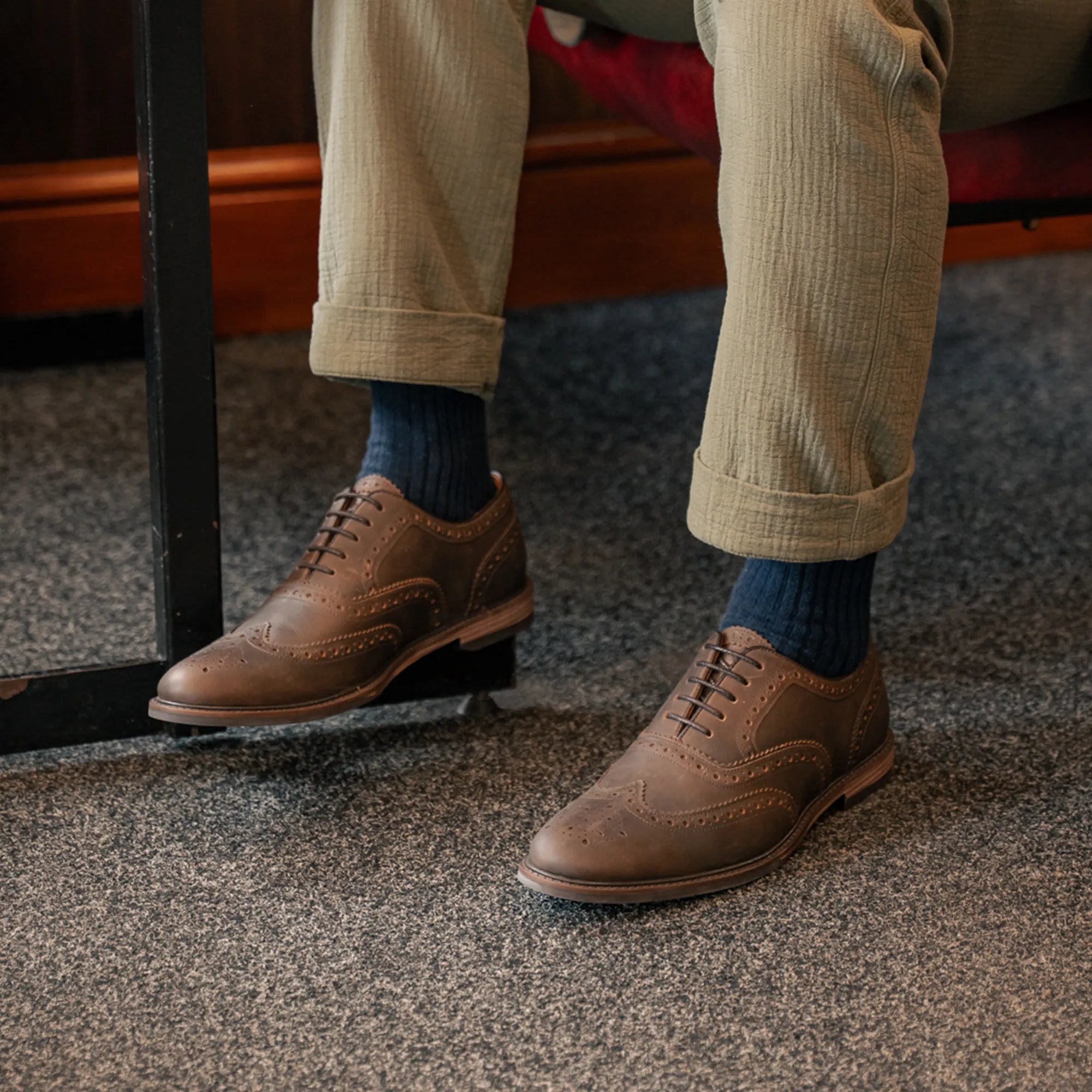 Men's Brown Dark Leather Oxford Brogue Shoes – LANX