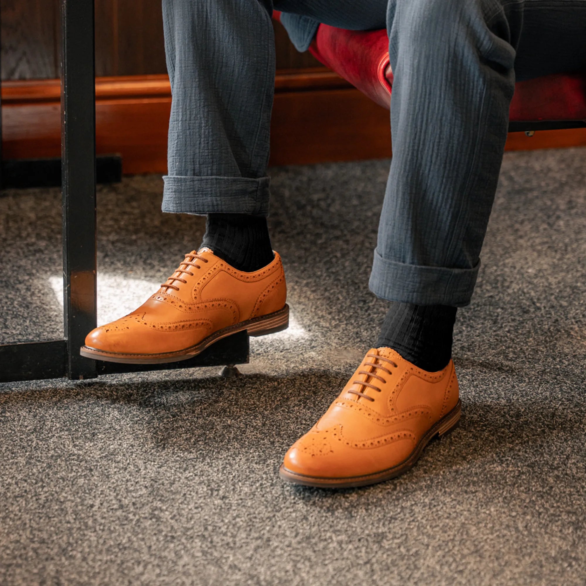 Men's Tan Brown Leather Oxford Brogue Shoes – LANX