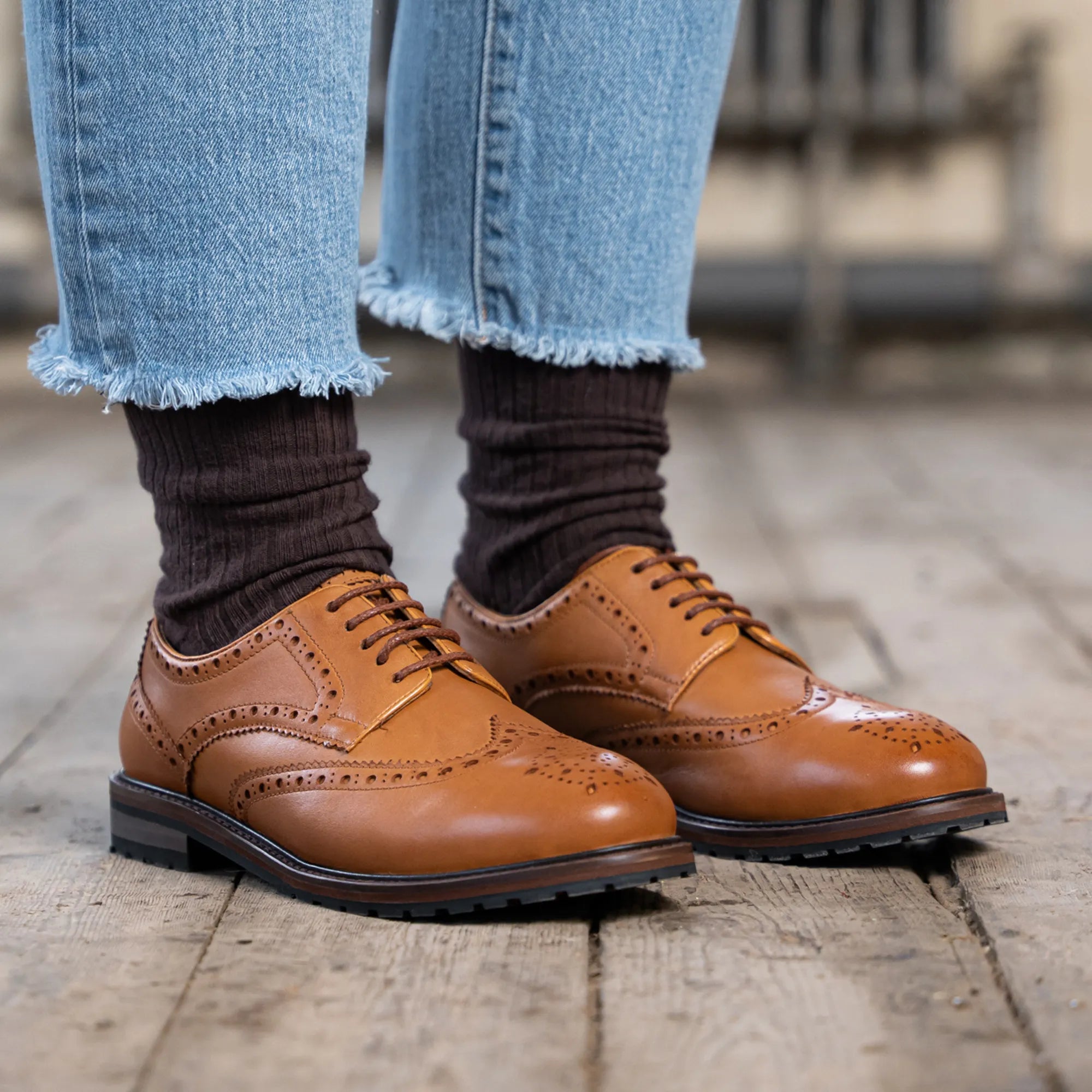 Women's - Tan - Brown - Leather - Derby Brogue Shoes LANX Women's - Tan - Brown - Leather - Derby Brogue Shoes LANX