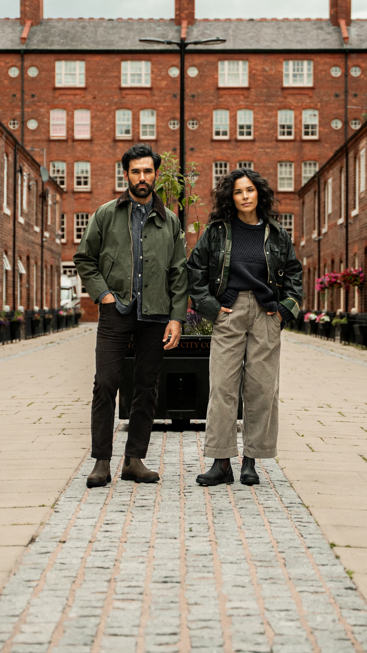 two people a man and a woman wearing country casual clothing and LANX shoes