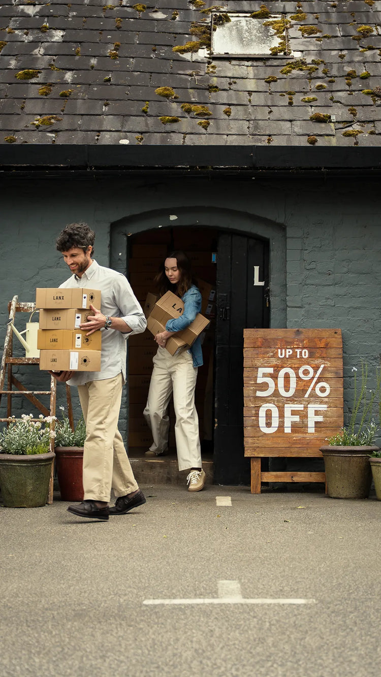 two people a man and a woman wearing country casual clothing and LANX shoes