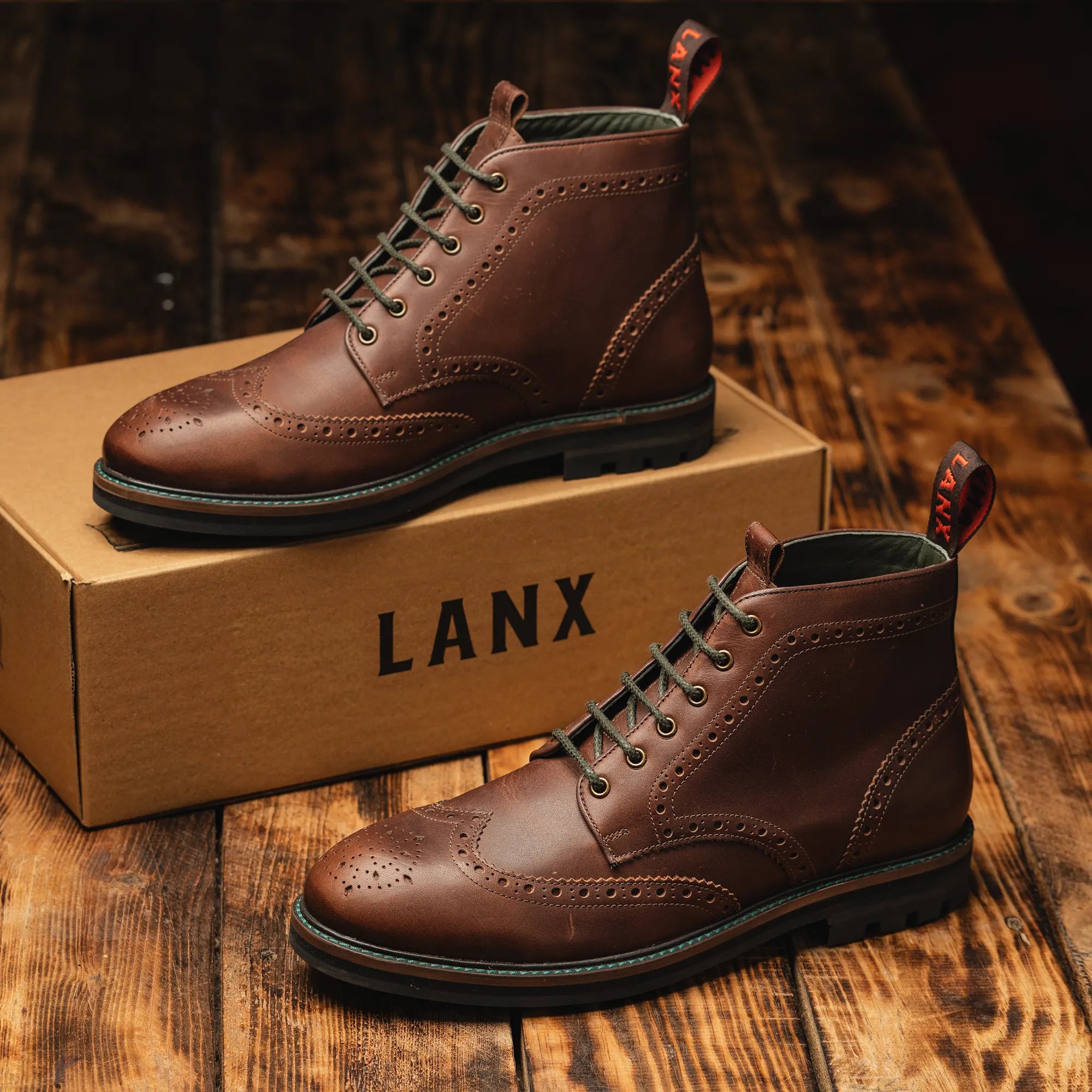 Men's - Brown - Khaki - Leather - Derby Brogue Boots – LANX