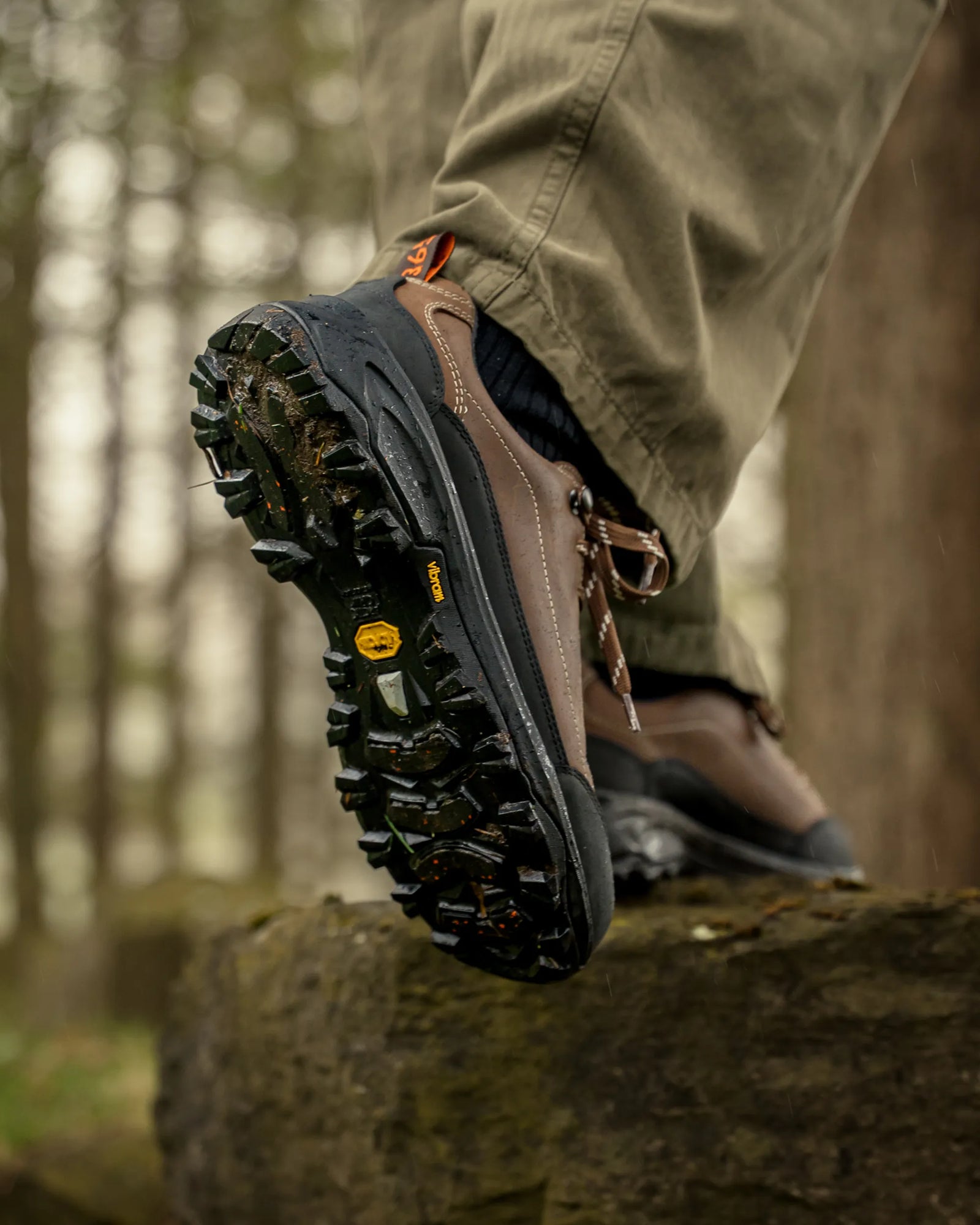 Vibram soled womens suede walking shoe close up shot