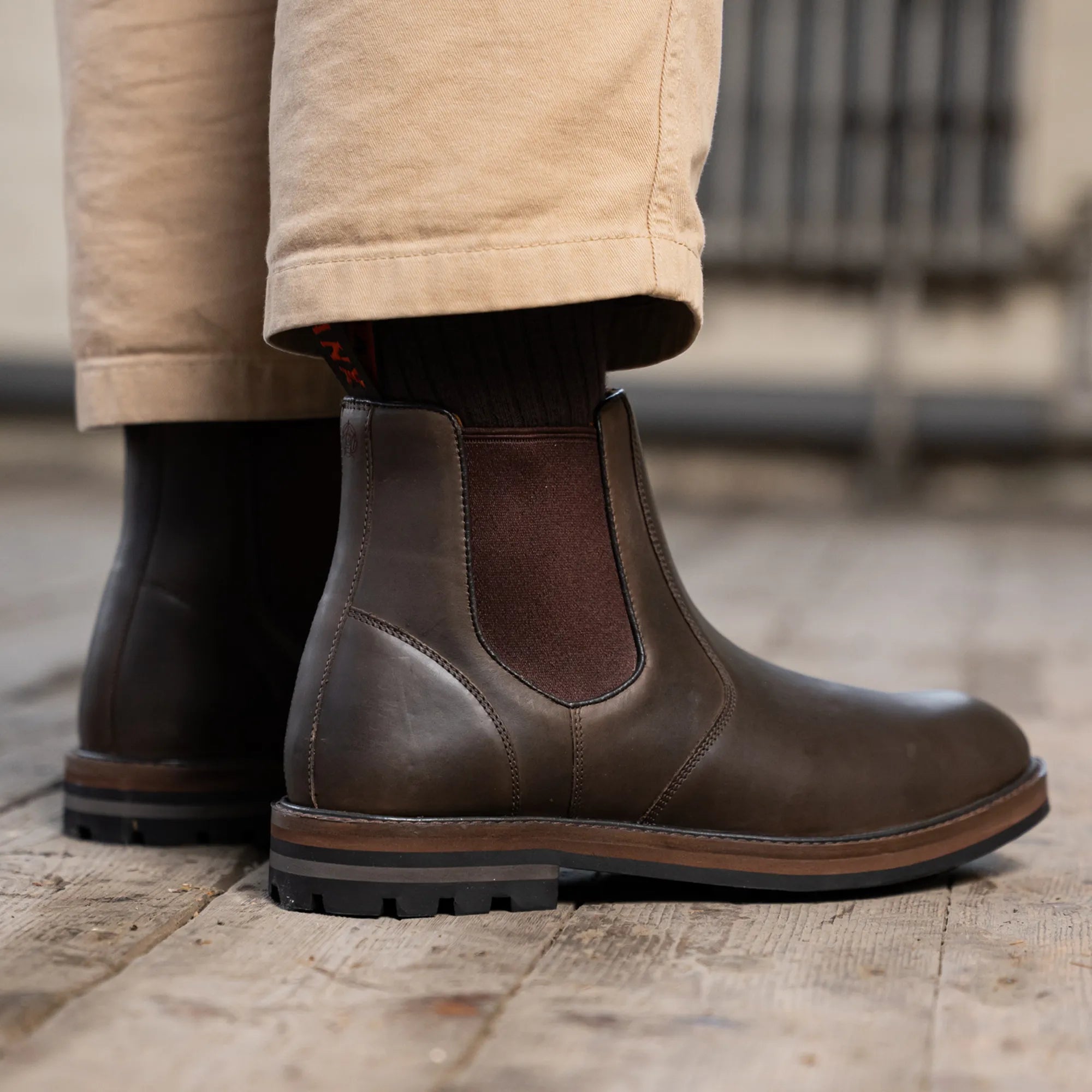 新品　HIAND Chelsea Long Boots 24 Men's - Grey - Navy - Leather - Chelsea Boots – LANX