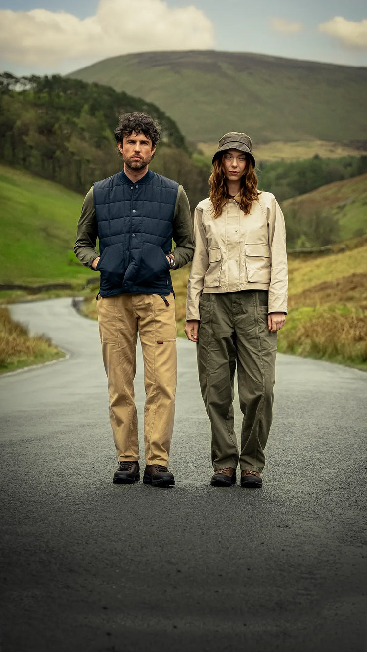 two people a man and a woman wearing country casual clothing and LANX shoes