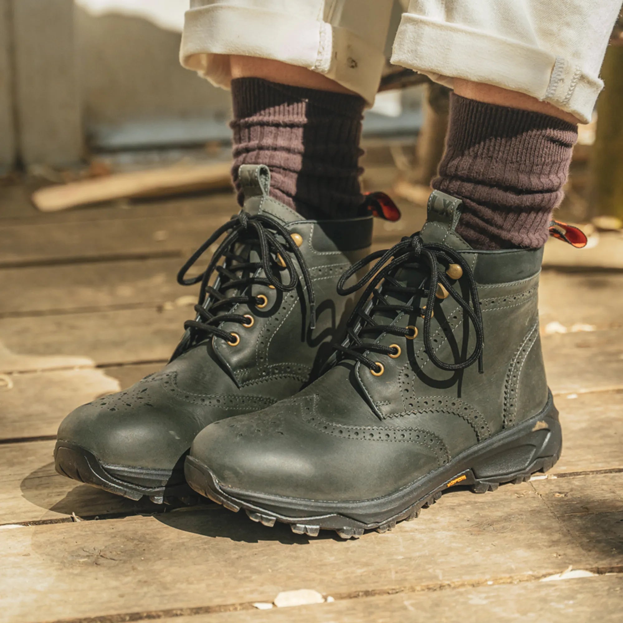 Women's - Black - Khaki - Leather - Derby Brogue Boots – LANX