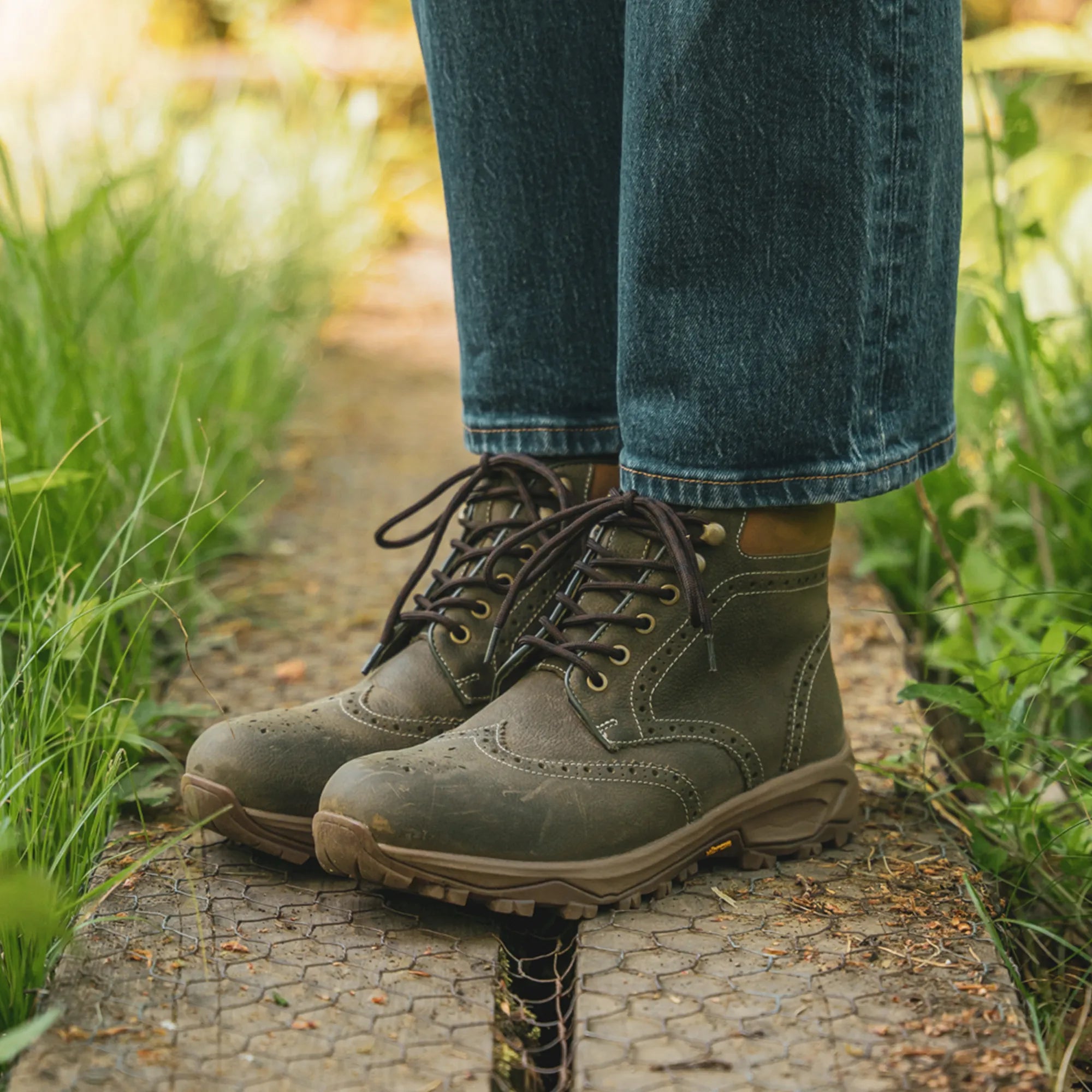 Women's - Khaki - Green - Leather - Derby Brogue Boots – LANX