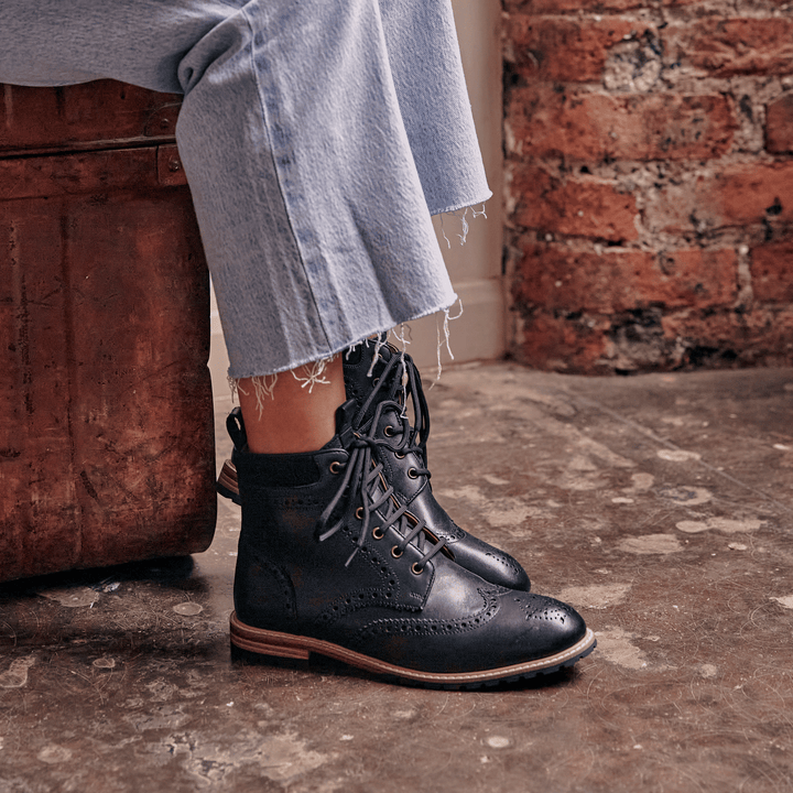 Black brogue boots womens sales
