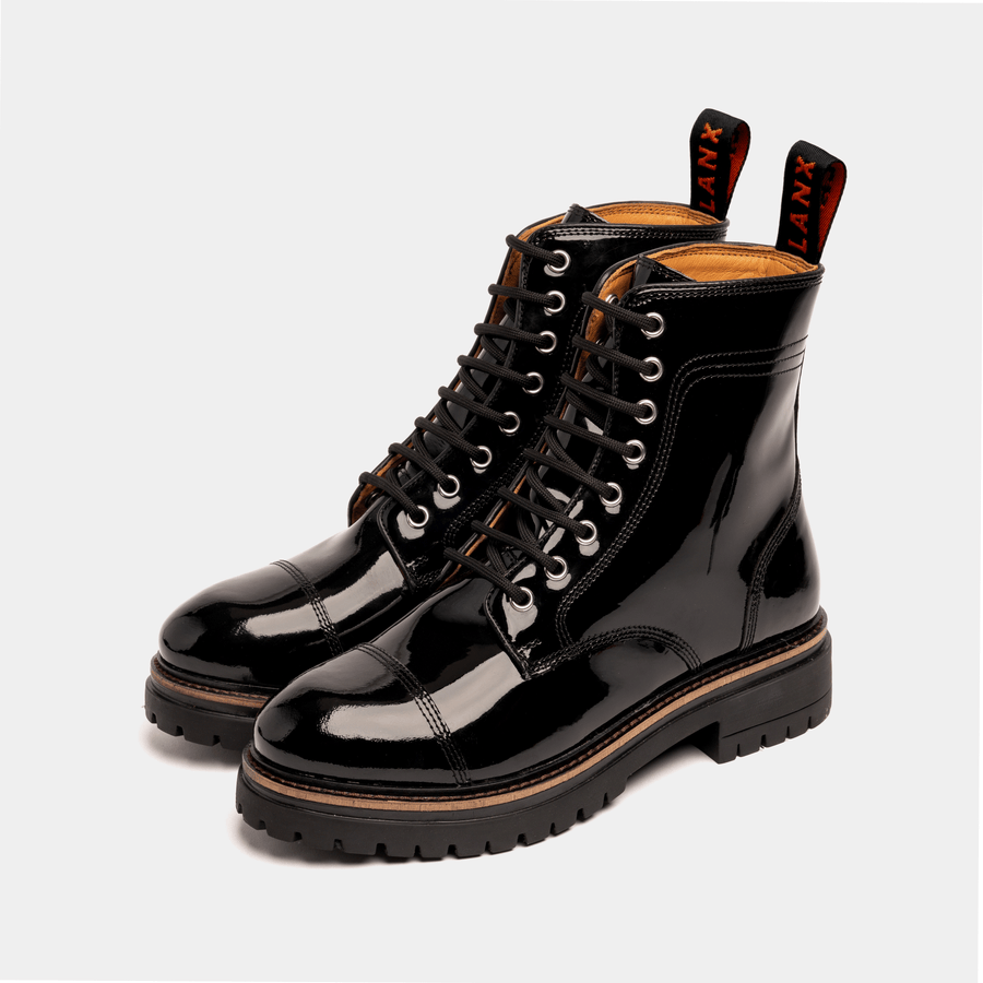 Women s Black Dark Leather Derby Boots LANX