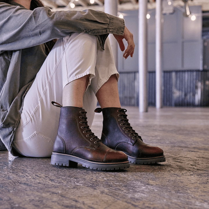 Women s Brown Dark Leather Derby Boots LANX