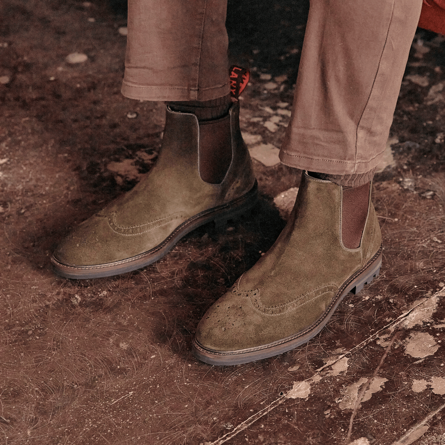 Men s Green Khaki Suede Chelsea Boots LANX