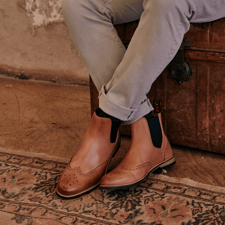 MITTON // TAN & MARINE BLUE-Men's Chelsea | LANX Proper Men's Shoes