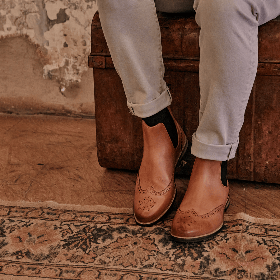 MITTON // TAN & MARINE BLUE-MEN'S SHOE | LANX Proper Men's Shoes