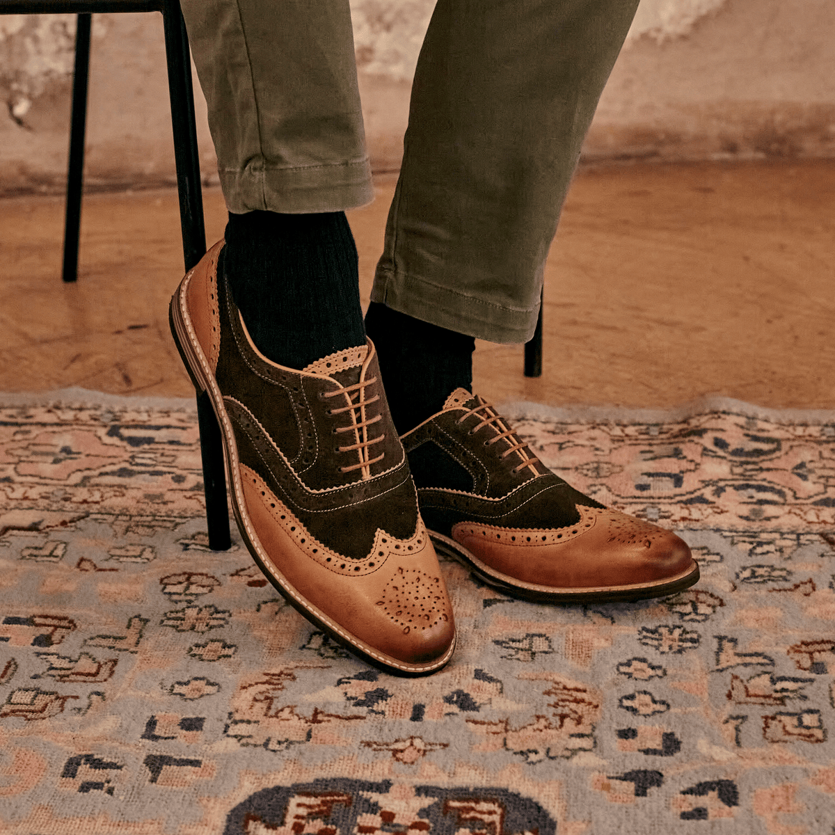 Millburn Co. Suede Leather Lace-Up Brogue Oxford Loafers-11½-Olive Green Khaki HAC main image 4