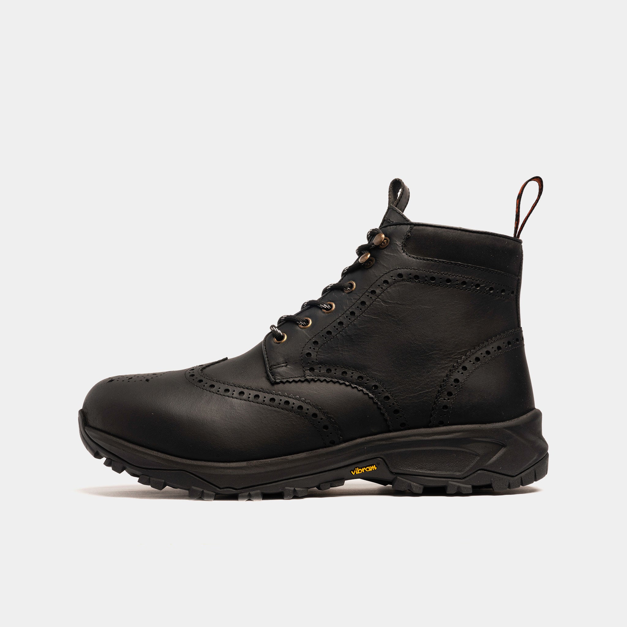 Men s Matt Black Water Resistant Leather Vibram Brogue Boot LANX