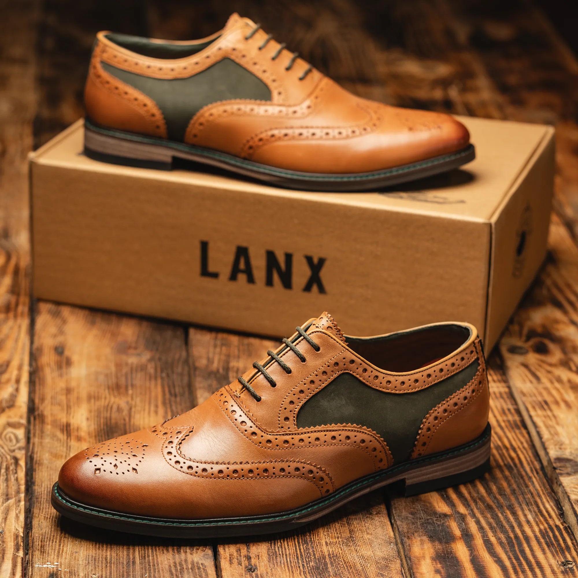 Men's - Tan - Brown - Leather - Oxford Brogue Shoes – LANX