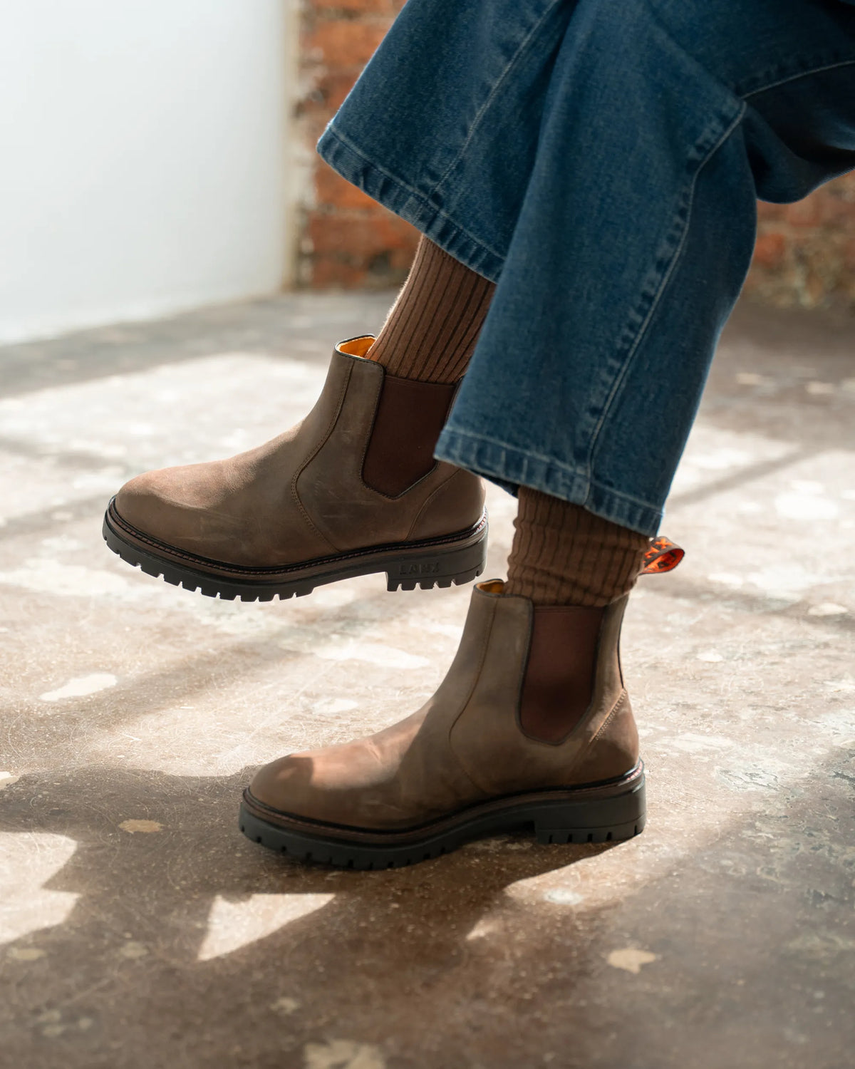 Vibram soled womens suede walking shoe close up shot